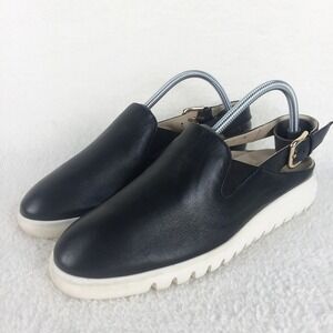 Amalfi by Rangoni Firenze Slingback Platform Sandal Black Leather Womens 7 Italy